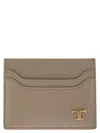 Tod's Leather Card Holder With Logo In Neutral