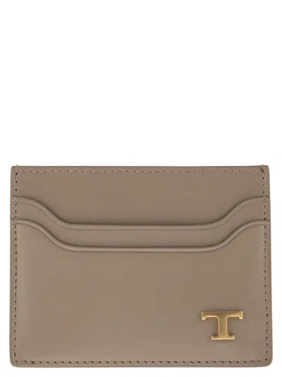 Tod's Leather Card Holder With Logo In Beige