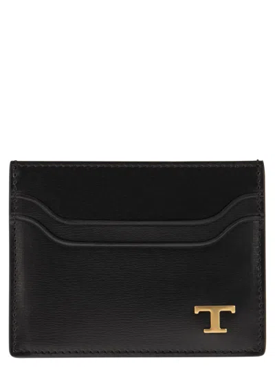 Tod's Leather Card Holder With Logo In Tobacco