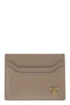 Tod's Leather Card Holder With Logo In Neutral