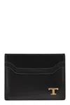 Tod's Men Leather Card Holder With Logo In Black