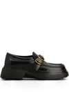 Tod's Leather Chunky Loafers With Metal Buckle And Rings Shoes In Black