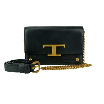 Pre-owned Tod's Leather Clutch Bag Pochette Shoulder Bag () In Black