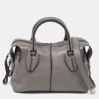 Tod's Leather D-styling Bauletto Medio Satchel In Grey