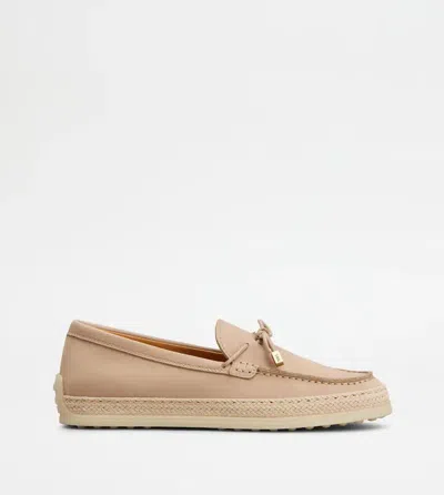 Tod's Leather Espadrille Moccasin Moccasin In Beige