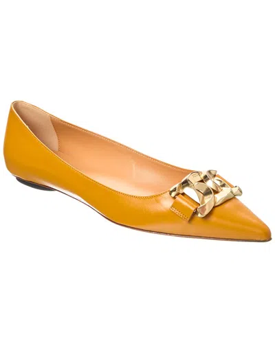 Tod's Logo Leather Flat In Orange