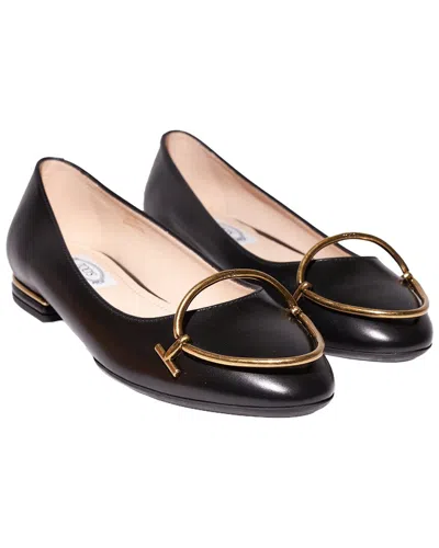 Tod's Leather Flat In Black