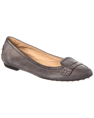 Tod's Leather Flat In Grey
