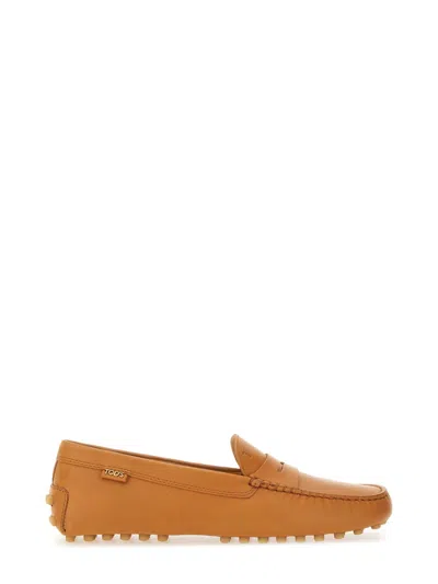 Tod's Leather "gommino" Loafer In Sand