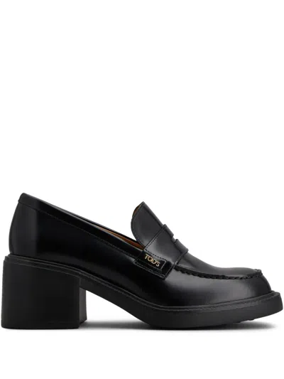 TOD'S TOD'S LEATHER HEELED PENNY LOAFERS