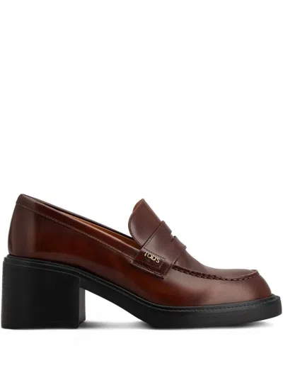 Tod's Leather Heeled Penny Loafers Shoes