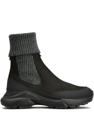 Tod's Leather Knitted Boots In Black