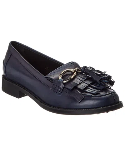 Tod's Leather Loafer In Blue