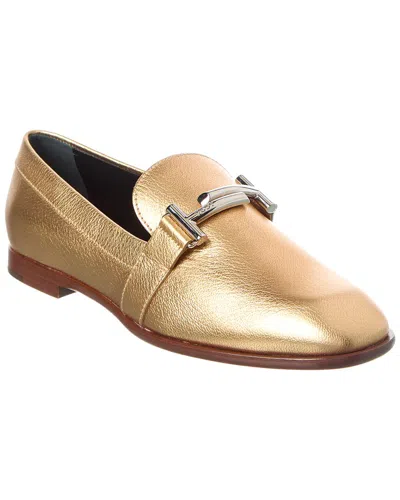 Tod's Leather Loafer In Gold