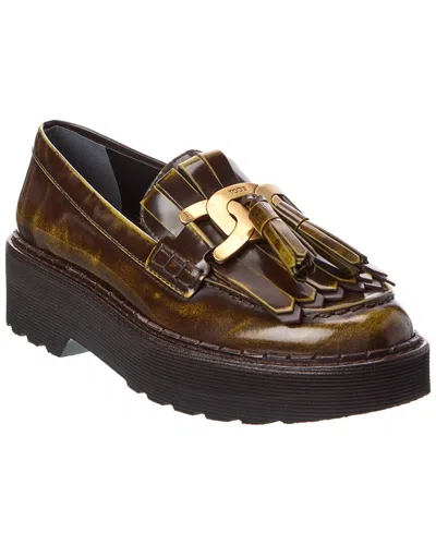 Tod's Leather Loafer In Green