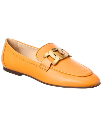 Tod's Leather Loafer In Orange