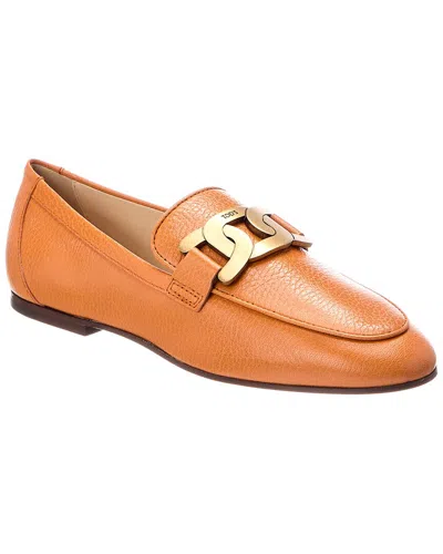 Tod's Leather Loafer In Orange