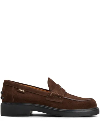 Tod's Leather Loafer Shoes In Brown