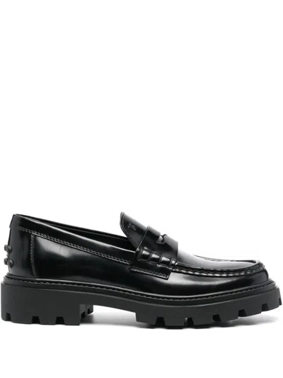 Tod's Leather Loafer Shoes In Black