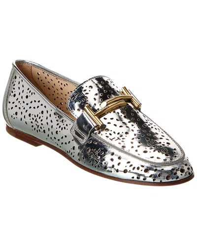 Tod's Leather Loafer In Silver