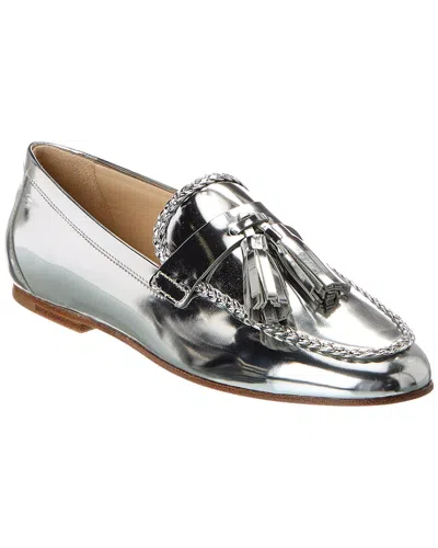 Tod's Leather Loafer In Silver