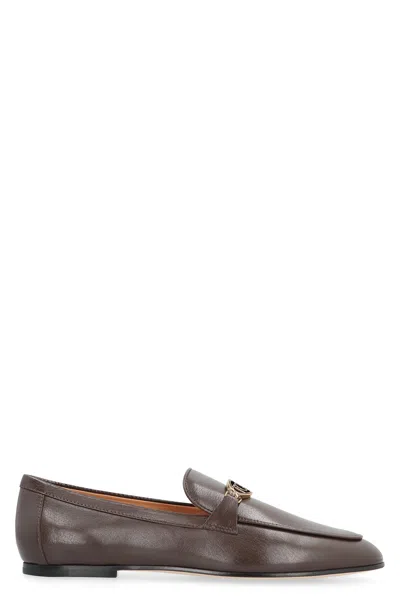 Tod's Logo-plaque Leather Loafers In Brown