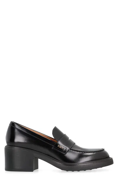 Tod's Leather Loafers In Black