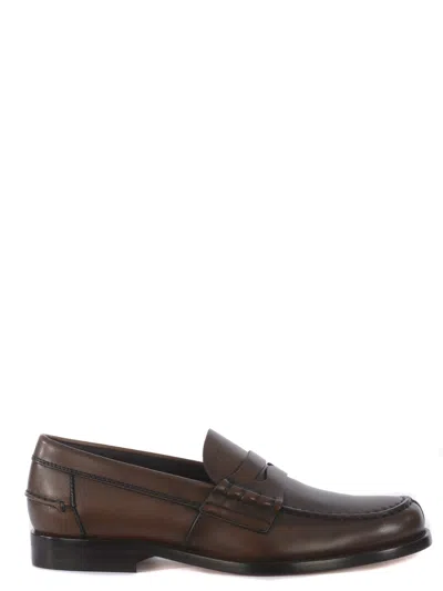 Tod's Leather Loafers In Marrone