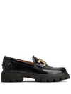 Tod's Leather Loafers With Gold-tone Buckle In Black