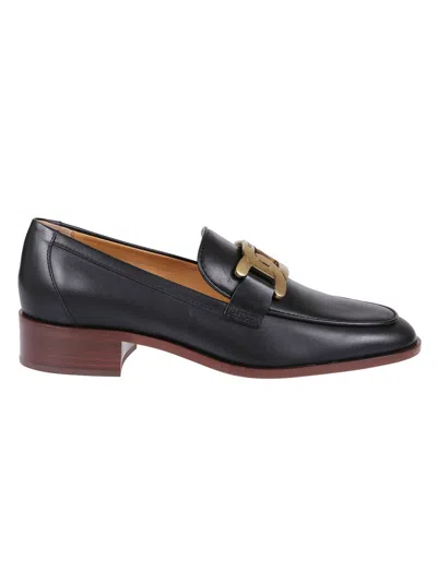 Tod's Leather Loafers With Gold-tone Buckle In Black