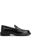 Tod's Leather Loafers With Metal Bar Shoes In Black