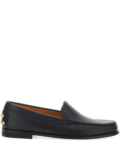 Tod's Leather Loafers With Metal Gommini Shoes In Black