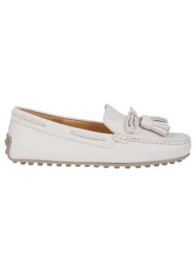 Tod's Leather Loafers With Rounded Toe In White