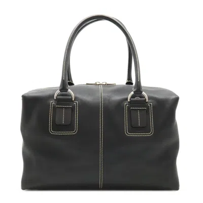 Tod's Leather Mini Boston Handbag In Black