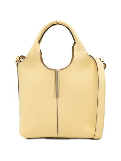Tod's Leather Mini Tote Bag With Branded Metal Bar Accessory In Yellow