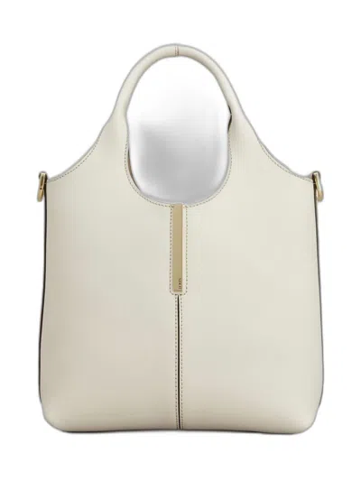 Tod's Leather Mini Tote Bag With Branded Metal Bar Accessory In White