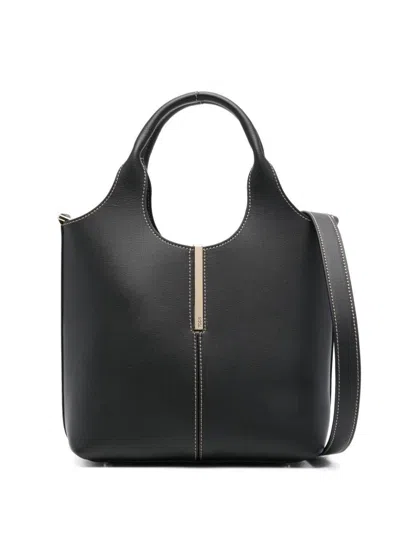 Tod's Leather Mini Tote With Branded Metal Bar Accessory Bags In Black