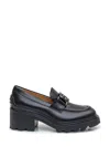 Tod's Semi-shiny Leather Heeled Loafers With Metal Chain Shoes In Black