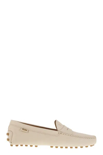 Tod's Leather Moccasin Rubber Sole In White