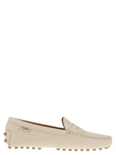 Tod's Leather Moccasin Rubber Sole In White