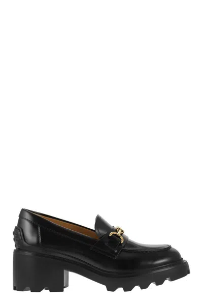 Tod's Leather Moccasin With Carrarmato Bottom In Black