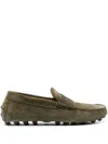 Tod's Calf Suede Loafers In Khaki In Green
