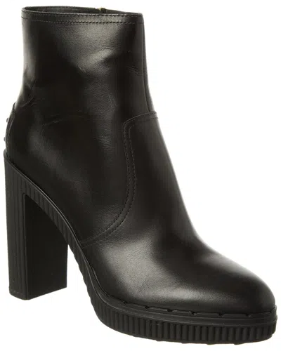 Tod's Leather Platform Bootie In Black