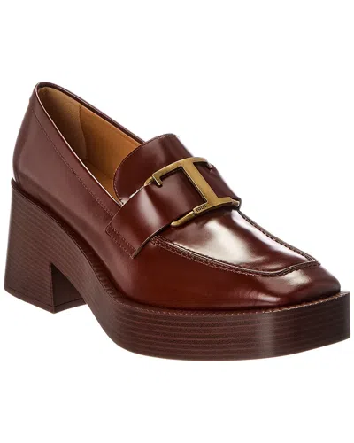 Tod's Leather Platform Pump In Burgundy