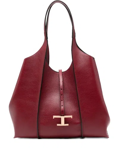 Tod's Leather Shoulder Bag With Logo In Red