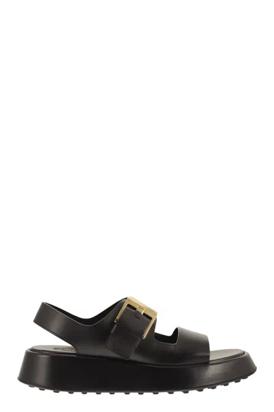Tod's Leather Strappy Sandals With Maxi Buckle In Black