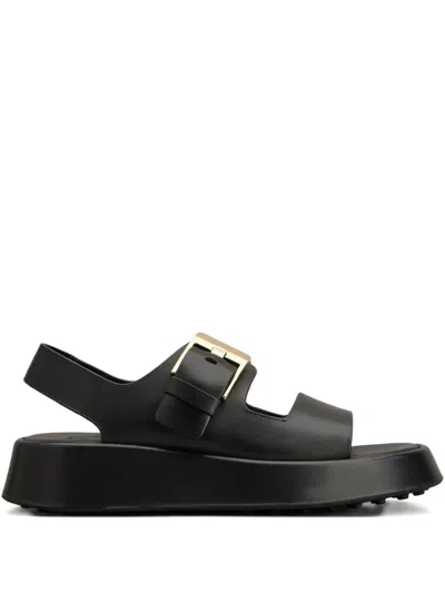 Tod's Leather Strappy Sandals With Maxi Buckle Shoes In Black