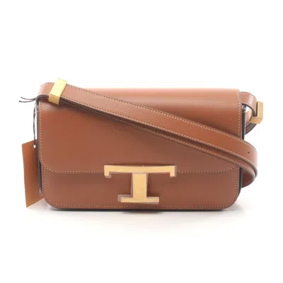 Tod's Leather T Timeless Micro Shoulder Bag In Brown