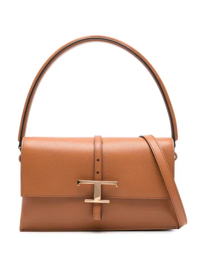 Tod's Leather T Timeless Mini Flap Bags In Brown
