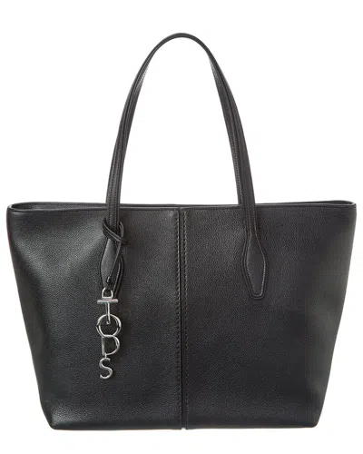 Tod's Logo Leather Tote In Black
